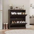 Meuble à chaussures avec 2 tiroirs basculants, meuble à chaussures en bois cannelé dissimulé avec étagère réglable, meuble de rangement à chaussures autoportant pour entrée ou couloir