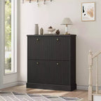 Shoe Cabinet with 2 Flip Drawers, Hidden Wooden Fluted Shoe Cabinet with Adjustable Shelf, Freestanding Shoe Storage Cabinet for Entryway Hallway