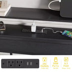 Cadre de lit double avec station de charge Lumières LED Tête de lit de rangement en chêne noir Base de lit à plateforme en bois Support à lattes métalliques Pas besoin de sommier tapissier