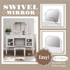 Ensemble coiffeuse GDFStudio Teuvo, grande table de maquillage avec miroir pivotant, tabouret, meuble de rangement et 5 tiroirs