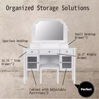 Ensemble coiffeuse GDFStudio Teuvo, grande table de maquillage avec miroir pivotant, tabouret, meuble de rangement et 5 tiroirs