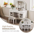 Ensemble coiffeuse GDFStudio Teuvo, grande table de maquillage avec miroir pivotant, tabouret, meuble de rangement et 5 tiroirs