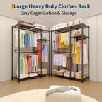 Portant à vêtements robuste 705 LBS, organiseur de placard portable avec étagères réglables et tringle, noir