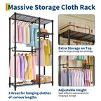 Portant à vêtements robuste 705 LBS, organiseur de placard portable avec étagères réglables et tringle, noir