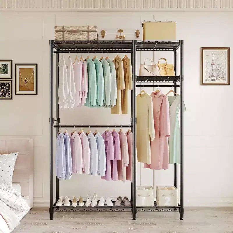 Portant à vêtements robuste 705 LBS, organiseur de placard portable avec étagères réglables et tringle, noir