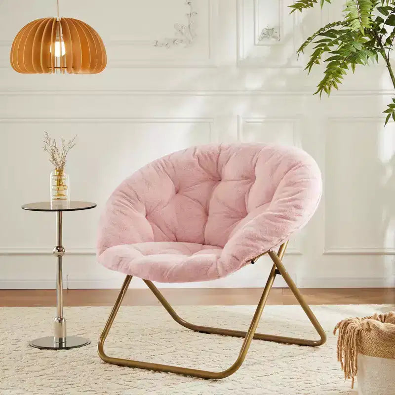 Okak Chaise Confortable Moderne en Fausse Fourrure avec Cadre Métallique, Fauteuil Œuf Pliable, Fauteuil pour Salon, Chambre, Bureau
