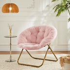 Okak Chaise Confortable Moderne en Fausse Fourrure avec Cadre Métallique, Fauteuil Œuf Pliable, Fauteuil pour Salon, Chambre, Bureau