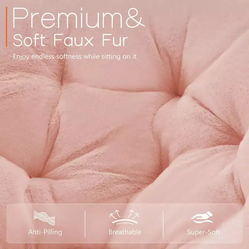 Okak Chaise Confortable Moderne en Fausse Fourrure avec Cadre Métallique, Fauteuil Œuf Pliable, Fauteuil pour Salon, Chambre, Bureau