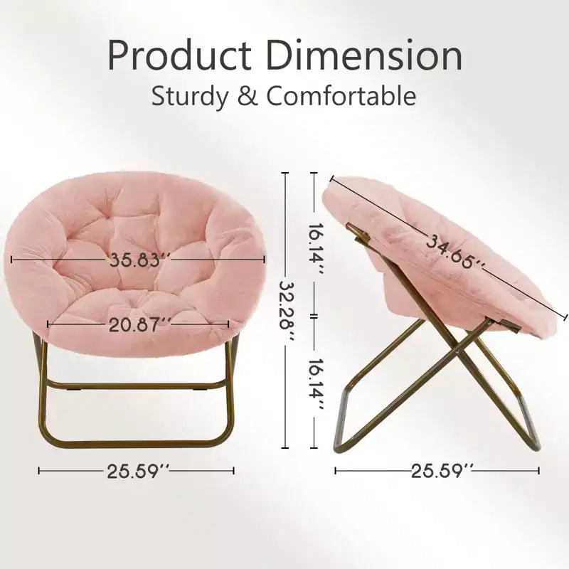 Okak Chaise Confortable Moderne en Fausse Fourrure avec Cadre Métallique, Fauteuil Œuf Pliable, Fauteuil pour Salon, Chambre, Bureau