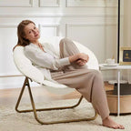 Okak Chaise Confortable Moderne en Fausse Fourrure avec Cadre Métallique, Fauteuil Œuf Pliable, Fauteuil pour Salon, Chambre, Bureau