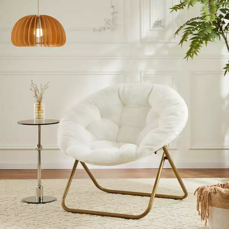 Okak Chaise Confortable Moderne en Fausse Fourrure avec Cadre Métallique, Fauteuil Œuf Pliable, Fauteuil pour Salon, Chambre, Bureau
