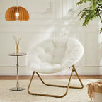 Okak Chaise Confortable Moderne en Fausse Fourrure avec Cadre Métallique, Fauteuil Œuf Pliable, Fauteuil pour Salon, Chambre, Bureau