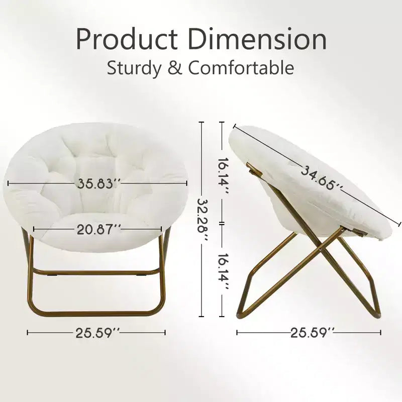 Okak Chaise Confortable Moderne en Fausse Fourrure avec Cadre Métallique, Fauteuil Œuf Pliable, Fauteuil pour Salon, Chambre, Bureau