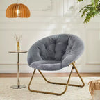 Okak Chaise Confortable Moderne en Fausse Fourrure avec Cadre Métallique, Fauteuil Œuf Pliable, Fauteuil pour Salon, Chambre, Bureau