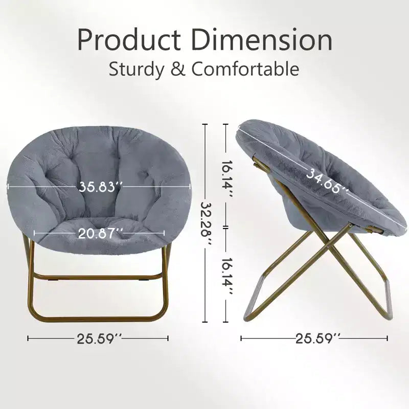 Okak Chaise Confortable Moderne en Fausse Fourrure avec Cadre Métallique, Fauteuil Œuf Pliable, Fauteuil pour Salon, Chambre, Bureau