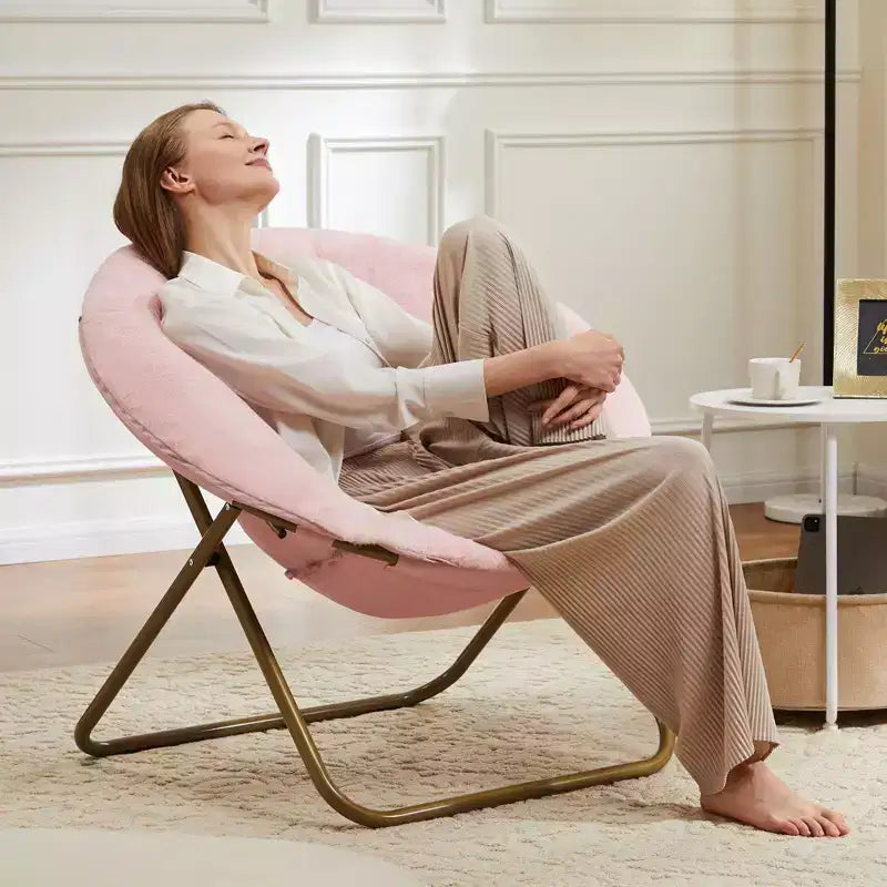 Okak Chaise Confortable Moderne en Fausse Fourrure avec Cadre Métallique, Fauteuil Œuf Pliable, Fauteuil pour Salon, Chambre, Bureau