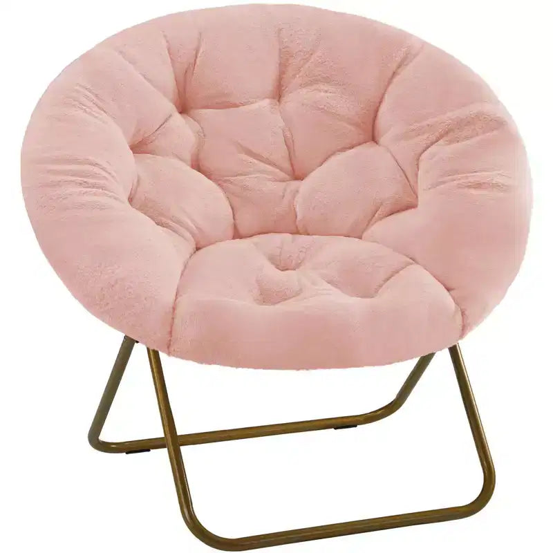 Okak Chaise Confortable Moderne en Fausse Fourrure avec Cadre Métallique, Fauteuil Œuf Pliable, Fauteuil pour Salon, Chambre, Bureau
