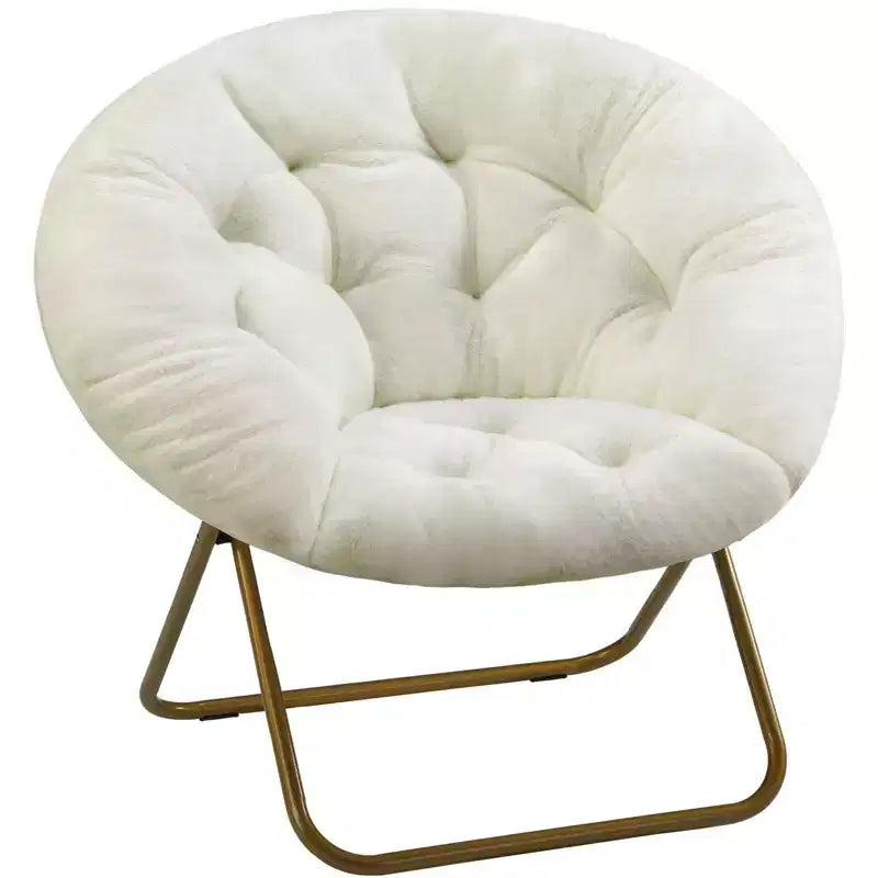 Okak Chaise Confortable Moderne en Fausse Fourrure avec Cadre Métallique, Fauteuil Œuf Pliable, Fauteuil pour Salon, Chambre, Bureau
