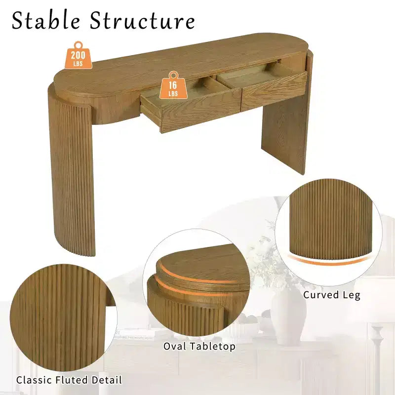TUYOHW 55 Table console ovale avec 2 tiroirs, Table d'entrée avec pieds cannelés, Table de canapé d'appoint pour couloir, salon, foyer, cuisine