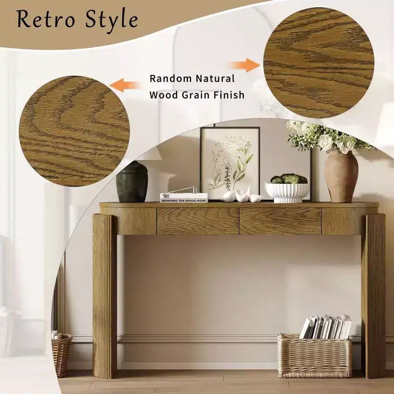 TUYOHW 55 Table console ovale avec 2 tiroirs, Table d'entrée avec pieds cannelés, Table de canapé d'appoint pour couloir, salon, foyer, cuisine