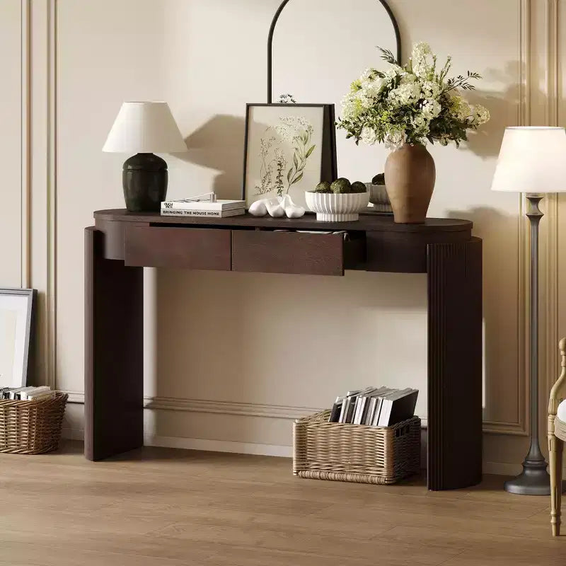 TUYOHW 55 Table console ovale avec 2 tiroirs, Table d'entrée avec pieds cannelés, Table de canapé d'appoint pour couloir, salon, foyer, cuisine