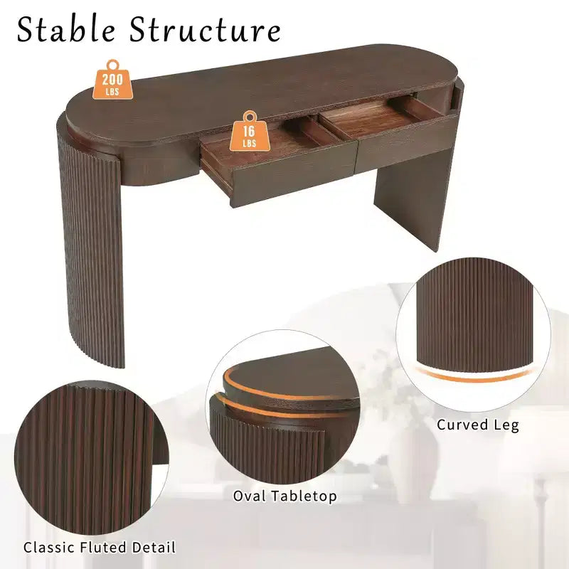 TUYOHW 55 Table console ovale avec 2 tiroirs, Table d'entrée avec pieds cannelés, Table de canapé d'appoint pour couloir, salon, foyer, cuisine