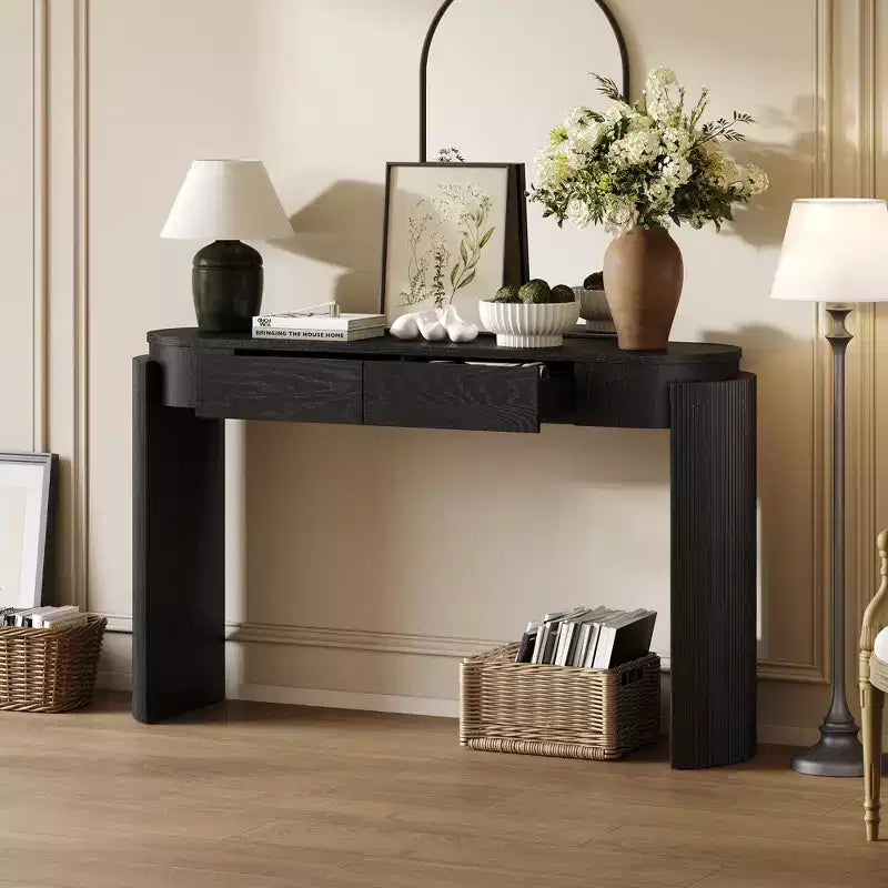 TUYOHW 55 Table console ovale avec 2 tiroirs, Table d'entrée avec pieds cannelés, Table de canapé d'appoint pour couloir, salon, foyer, cuisine
