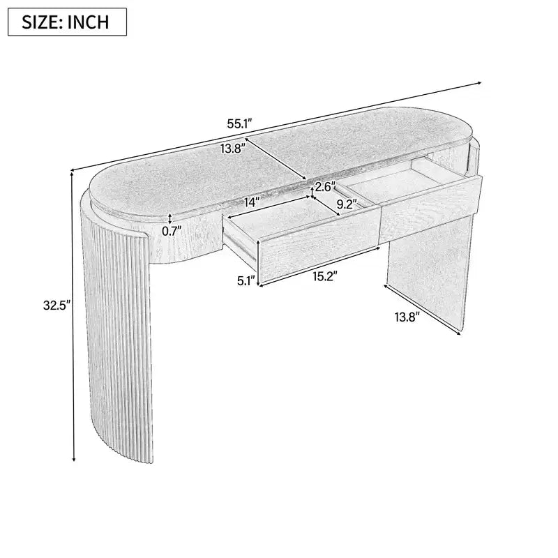 TUYOHW 55 Table console ovale avec 2 tiroirs, Table d'entrée avec pieds cannelés, Table de canapé d'appoint pour couloir, salon, foyer, cuisine