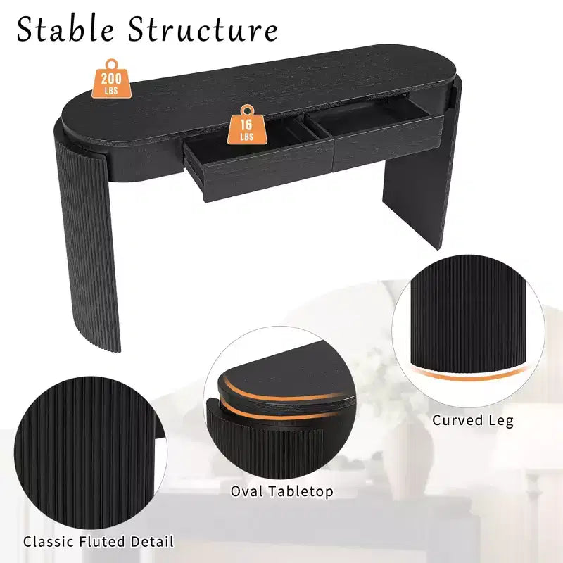 TUYOHW 55 Table console ovale avec 2 tiroirs, Table d'entrée avec pieds cannelés, Table de canapé d'appoint pour couloir, salon, foyer, cuisine