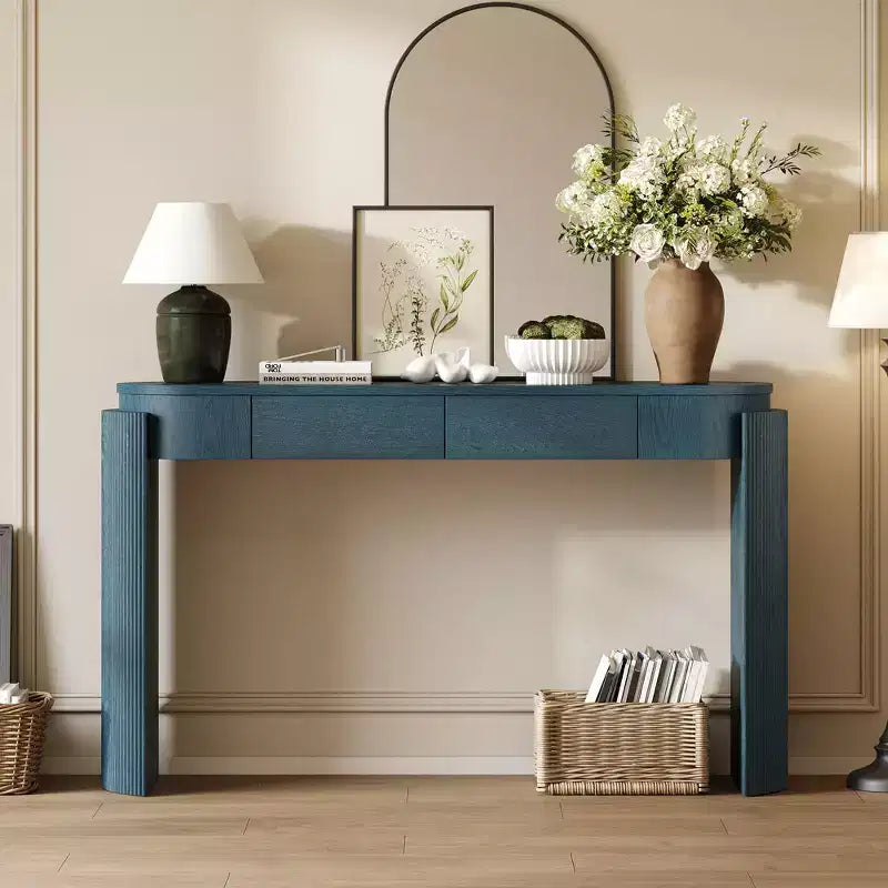 TUYOHW 55 Oval Console Table with 2 Drawers,Entryway Table with Fluted Legs,Accent Sofa Table for Hallway,Living Room,Foyer,Kitchen