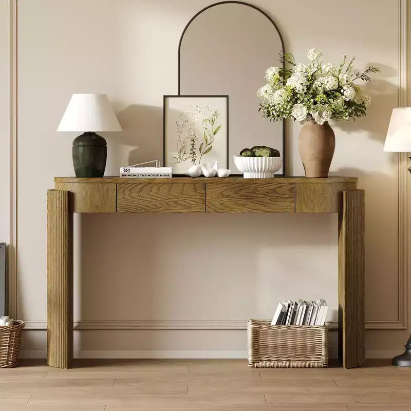 TUYOHW 55 Table console ovale avec 2 tiroirs, Table d'entrée avec pieds cannelés, Table de canapé d'appoint pour couloir, salon, foyer, cuisine