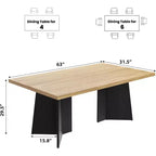 Acekool 63 Table de salle à manger moderne de style campagnard pour 6-8 personnes avec pieds en métal noir, pour la cuisine, la salle à manger et le bureau