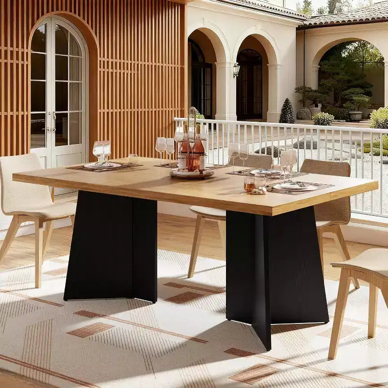 Acekool 63 Table de salle à manger moderne de style campagnard pour 6-8 personnes avec pieds en métal noir, pour la cuisine, la salle à manger et le bureau