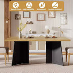 Acekool 63 Table de salle à manger moderne de style campagnard pour 6-8 personnes avec pieds en métal noir, pour la cuisine, la salle à manger et le bureau