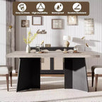 Acekool 63 Table de salle à manger moderne de style campagnard pour 6-8 personnes avec pieds en métal noir, pour la cuisine, la salle à manger et le bureau
