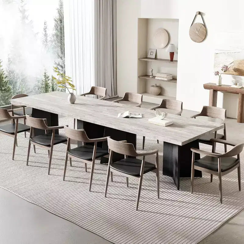 Acekool 63 Table de salle à manger moderne de style campagnard pour 6-8 personnes avec pieds en métal noir, pour la cuisine, la salle à manger et le bureau