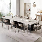 Acekool 63 Table de salle à manger moderne de style campagnard pour 6-8 personnes avec pieds en métal noir, pour la cuisine, la salle à manger et le bureau
