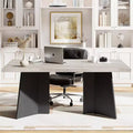 Acekool 63 Modern Farmhouse Dining Table for 6-8 with Black Metal Legs, for Kitchen, Dining Room & Office Use