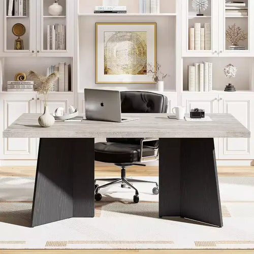 Acekool 63 Modern Farmhouse Dining Table for 6-8 with Black Metal Legs, for Kitchen, Dining Room & Office Use