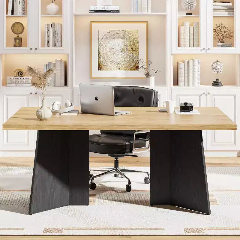 Acekool 63 Table de salle à manger moderne de style campagnard pour 6-8 personnes avec pieds en métal noir, pour la cuisine, la salle à manger et le bureau