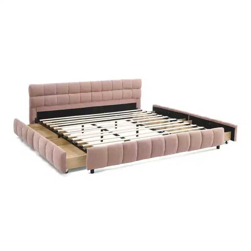 Lit rembourré king size MAYEERTY avec tête de lit et cadre de lit solide avec tiroir pour chambre à coucher rose