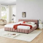 Lit rembourré king size MAYEERTY avec tête de lit et cadre de lit solide avec tiroir pour chambre à coucher rose