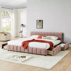 Lit rembourré king size MAYEERTY avec tête de lit et cadre de lit solide avec tiroir pour chambre à coucher rose