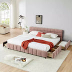 Lit rembourré king size MAYEERTY avec tête de lit et cadre de lit solide avec tiroir pour chambre à coucher rose