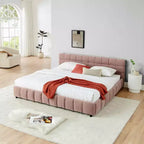 Lit rembourré king size MAYEERTY avec tête de lit et cadre de lit solide avec tiroir pour chambre à coucher rose