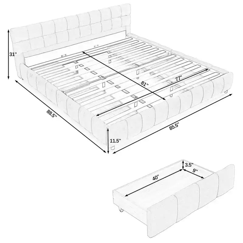 Lit rembourré king size MAYEERTY avec tête de lit et cadre de lit solide avec tiroir pour chambre à coucher rose