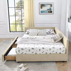 MAYEERTY Lit rembourré capitonné Queen Size avec rangement, dossier et accoudoirs pour chambre, Beige