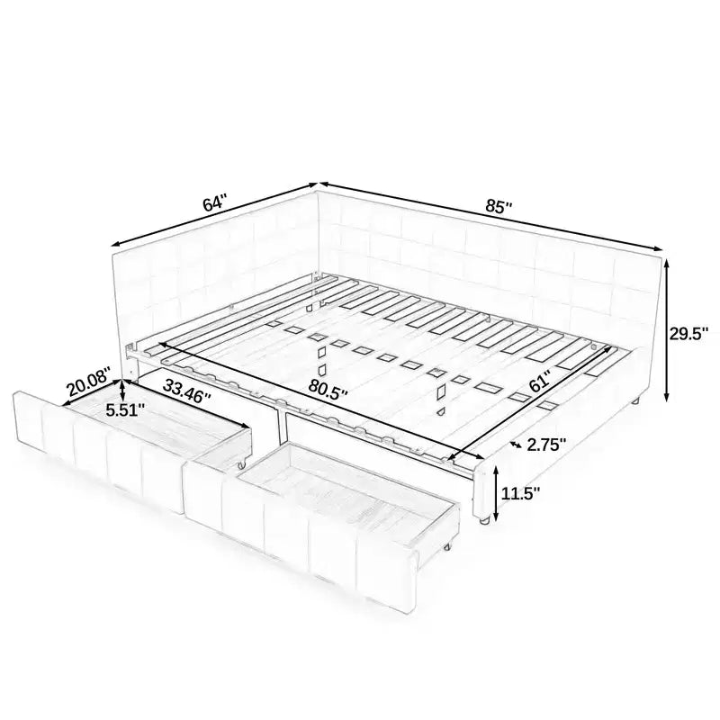 MAYEERTY Lit rembourré capitonné Queen Size avec rangement, dossier et accoudoirs pour chambre, Beige