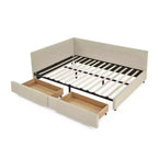 MAYEERTY Lit rembourré capitonné Queen Size avec rangement, dossier et accoudoirs pour chambre, Beige