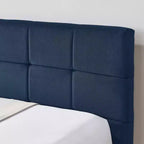 MAYEERTY Lit double capitonné avec dossier et accoudoirs pour chambre à coucher, bleu